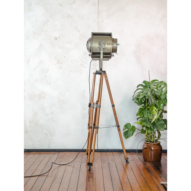 Vintage Theater Spotlight Floor Lamp on Wooden Tripod from ADB Belgium, 1960s For Sale - Image 9 of 18