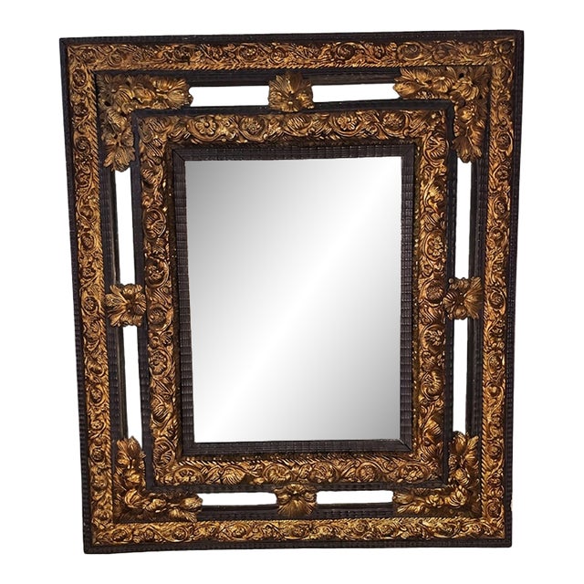 French Napoleon III Ebonized Wood & Gilt Brass Mirror, Late 19th Century For Sale