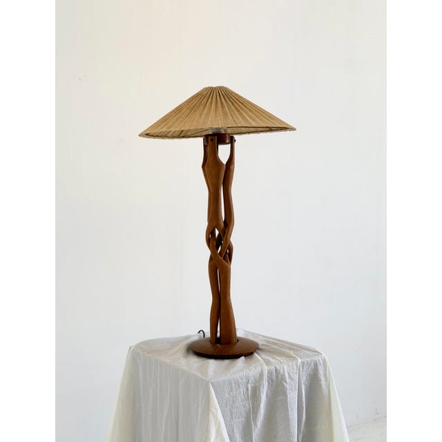Sculptural Hand-Carved Table Lamp in Teak Wood, 1970s For Sale - Image 11 of 13