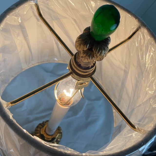 Vintage Italian Hand Carved Goldleaf Wood Candle Stick Lamps With Shades/Finials - a Pair For Sale - Image 9 of 13