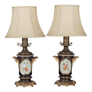 Pair of 19th Century French Vieux Paris Porcelain Lamps For Sale