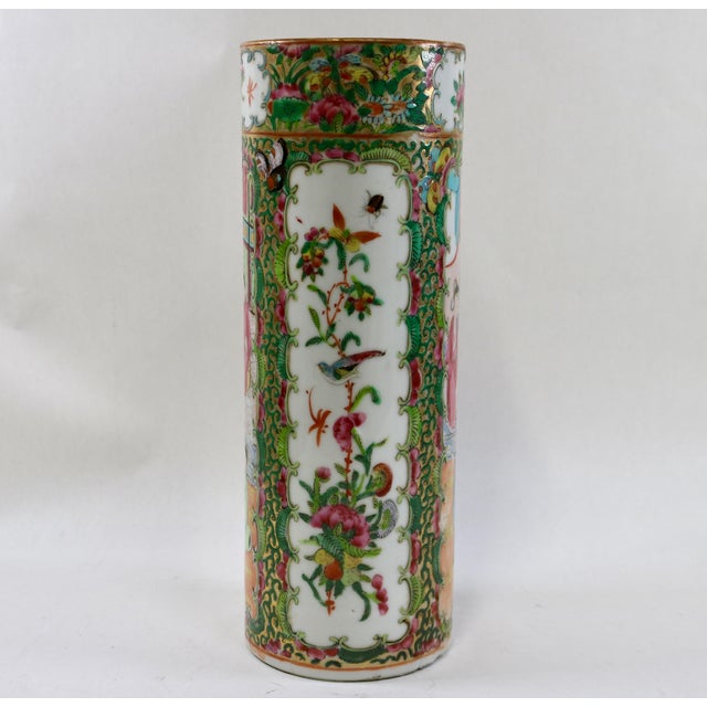 19th Century Unmarked Chinese Porcelain Rose Medallion Cylinder Vase For Sale In Cincinnati - Image 6 of 16