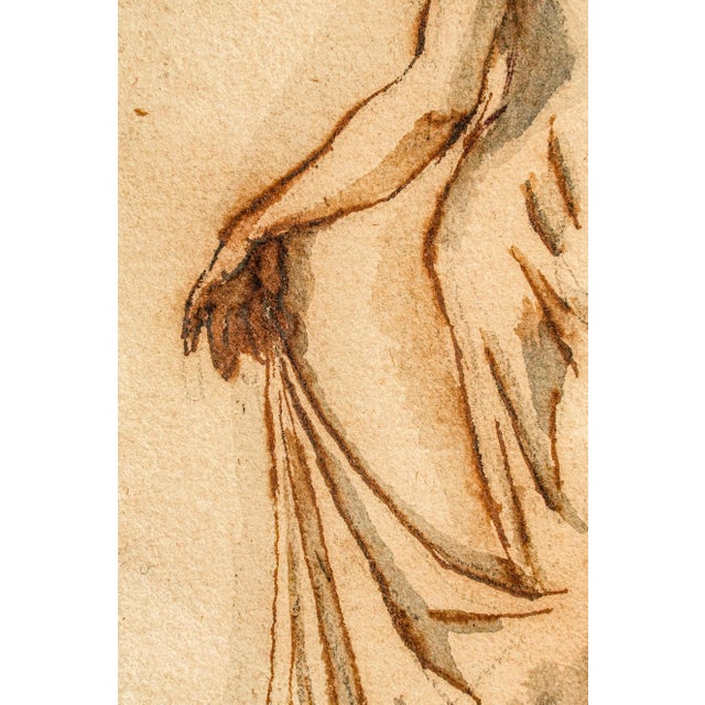 Mixed Medium Antique Framed Neoclassical Drawing Gouache Watercolor Classical Male Female Figures Art Grand Tour Style For Sale - Image 12 of 16
