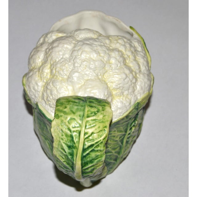 1970s Majolica Green White Cauliflower Ceramic Pitcher Italy Mark Lord & Taylor For Sale In Miami - Image 6 of 15