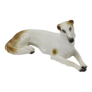 1920s Sitzendorf Porcelain Borzoi Figurine, Antique Dog, Art Deco Borzoi Dog Figurine For Sale