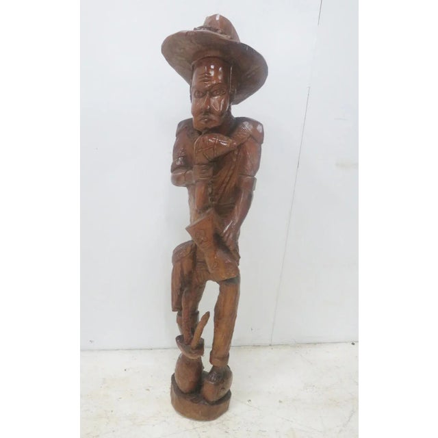 Wood Mid-Century Carved Statue of a Man For Sale - Image 7 of 7