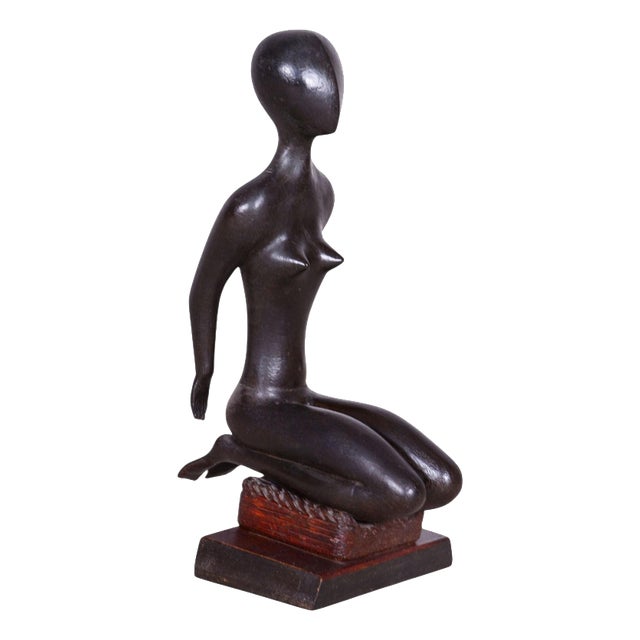 Original Art Deco Statuette in Lacquered Wood, Czechia, 1940s For Sale