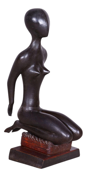 Original Art Deco Statuette in Lacquered Wood, Czechia, 1940s