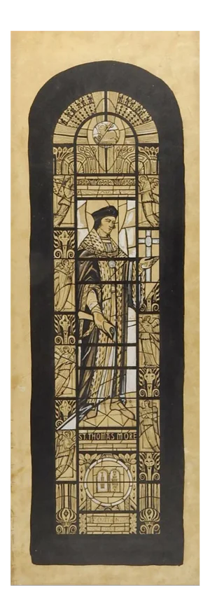 Mid 20th Century Thomas More Stained Glass Study Drawing