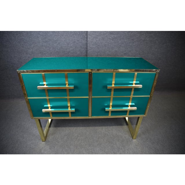 Contemporary Italian Aqua Blue Murano Glass and Brass Four-Drawer Chest from Justfurnituress SRL For Sale - Image 3 of 9
