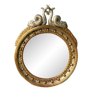 1980s Stylized Regency Dolphin Round Mirror For Sale