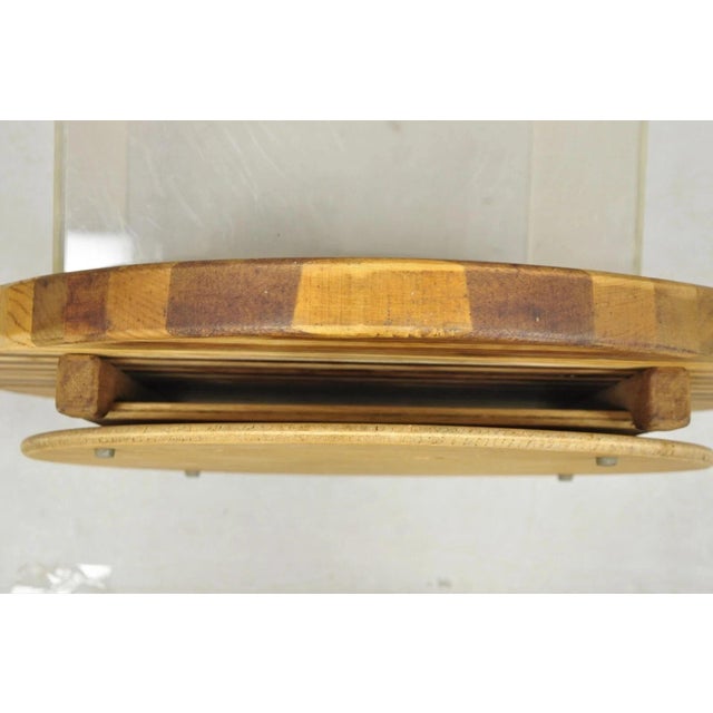 Vintage Mid Century Modern Teak & Oak Wood 24" Round Spinning Charcuterie Cutting Board For Sale - Image 10 of 12
