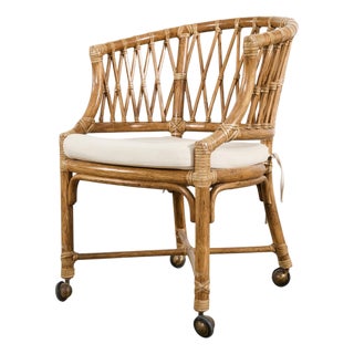 McGuire Organic Modern Rattan Barrel-Back Dining Chair For Sale