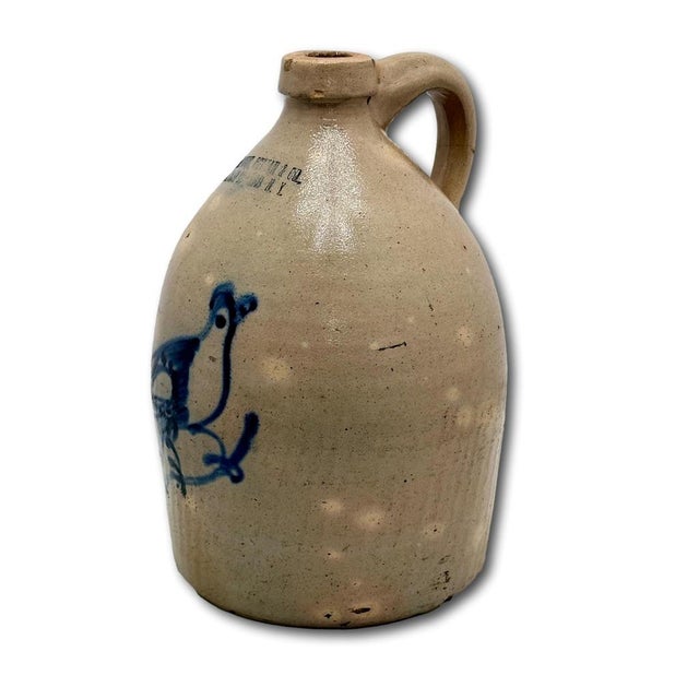 Hard 2 Find Small 1 Gallon Size Antique American Blue Bird Decorated Stoneware Jug by Haxton Ottman New York For Sale - Image 9 of 18