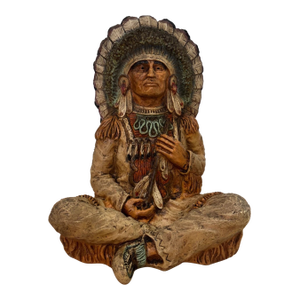 Vintage 1973 Hand Carved Wood Native American Indian Chief Statue 24" Signed