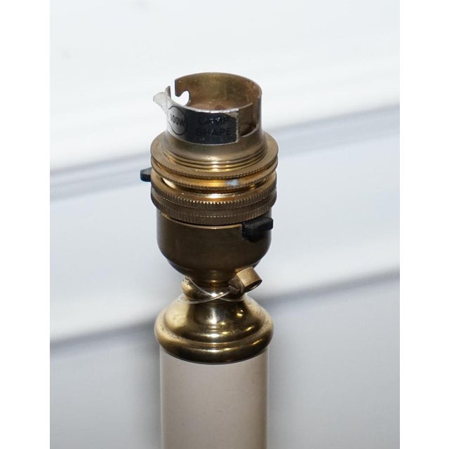 Vintage English Georgian Style Brass White Table Lamp For Sale - Image 4 of 7