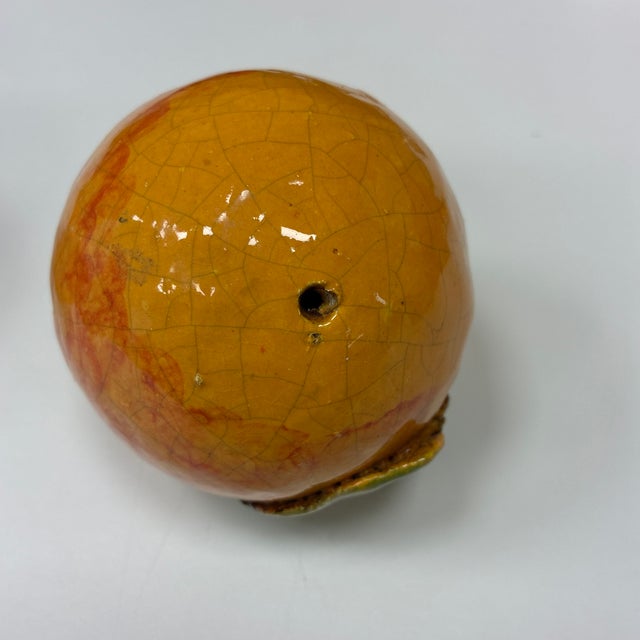 Rare!! Vintage Arte Italica Puccini Style Glazed Pottery Oranges - Set of 2 For Sale - Image 9 of 9