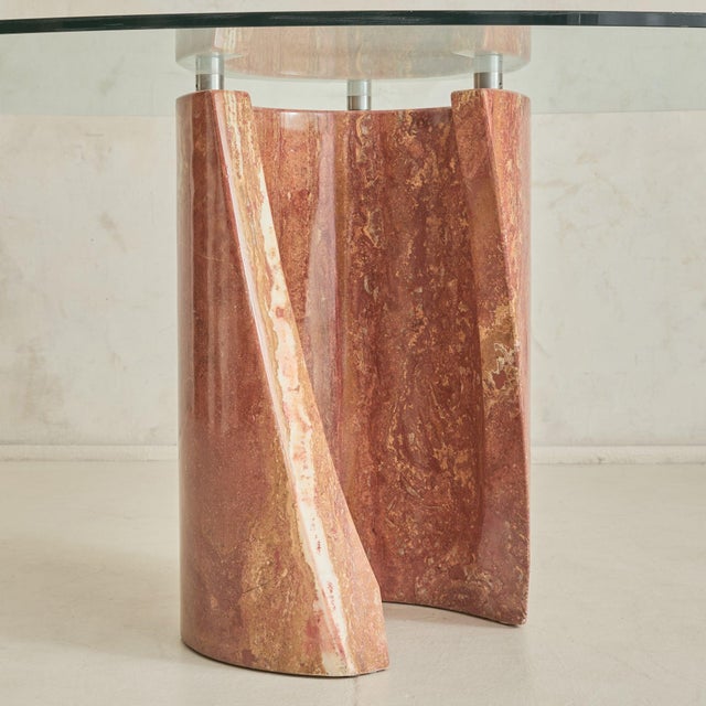 Glass Italian Red Marble Oval Dining Table, 1970s For Sale - Image 7 of 11