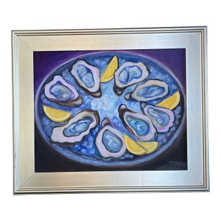 Contemporary Original Alexandra Brown Modernist Still Life Oysters & Lemons Silver Leaf Frame For Sale