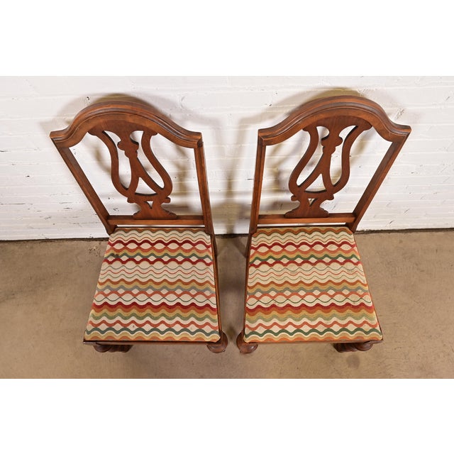 1920s Berkey & Gay Style Antique English Jacobean Carved Walnut Side Chairs or Dining Chairs, Pair For Sale - Image 5 of 11