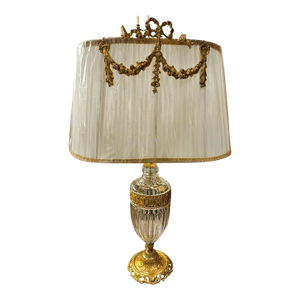 French Empire Crystal Table Lamp – Cut Glass & Gilded Bronze With Pleated Shade