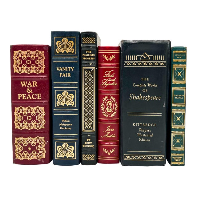 Set of 6 Vintage Leather & Faux Leather Bound Classic Books – 4 Easton Press Editions For Sale