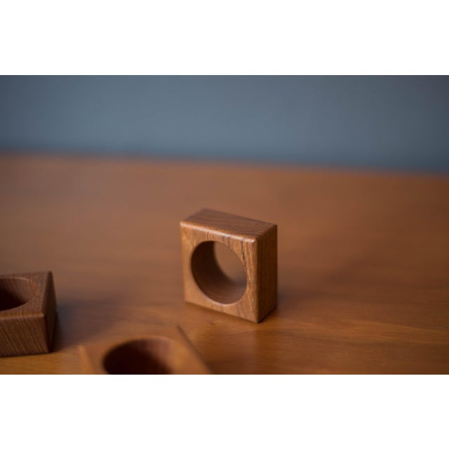 Mid Century Modern Solid Teak Napkin Rings, Set of 6 For Sale - Image 4 of 7