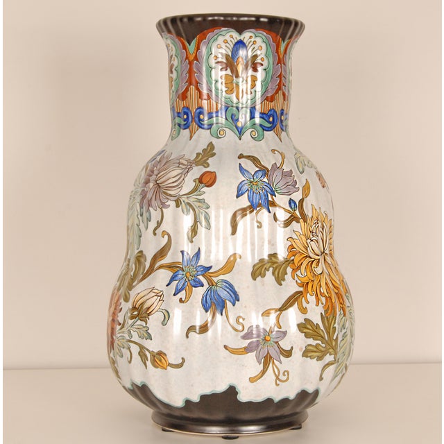 Ceramic Art Deco Vase Ceramic Gouda Pottery Delft Tall Gourd Vase Floor Vase Design Hand Painted For Sale - Image 7 of 14