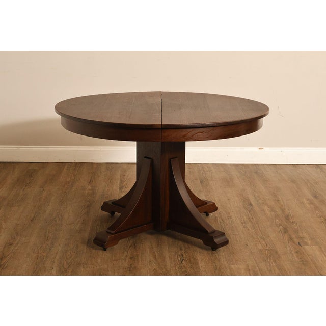 Antique Stickley Brothers 48" Round Oak Dining Table w/2 leaves For Sale - Image 13 of 18