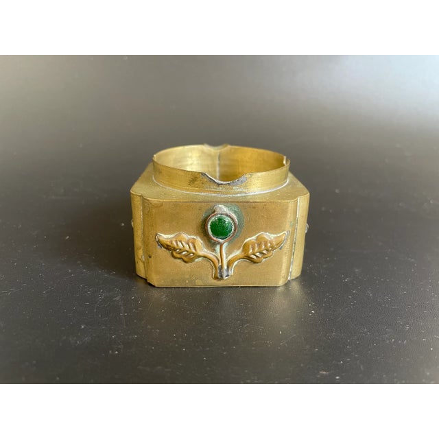 1900 - 1909 Antique Chinese Export Brass Jeweled Personal Ashtray - Cigarette Rest For Sale - Image 5 of 12