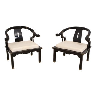 Pair Pallavisini Asian Inspired Mid Century Modern Black Chairs For Sale