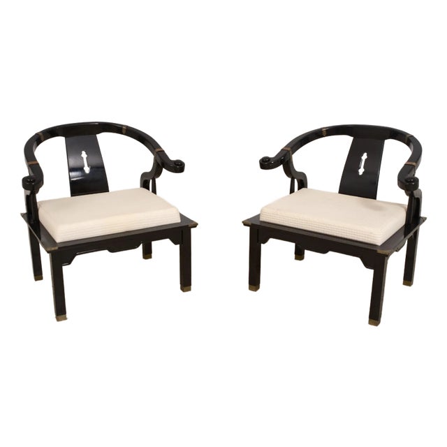 Pair Pallavisini Asian Inspired Mid Century Modern Black Chairs For Sale