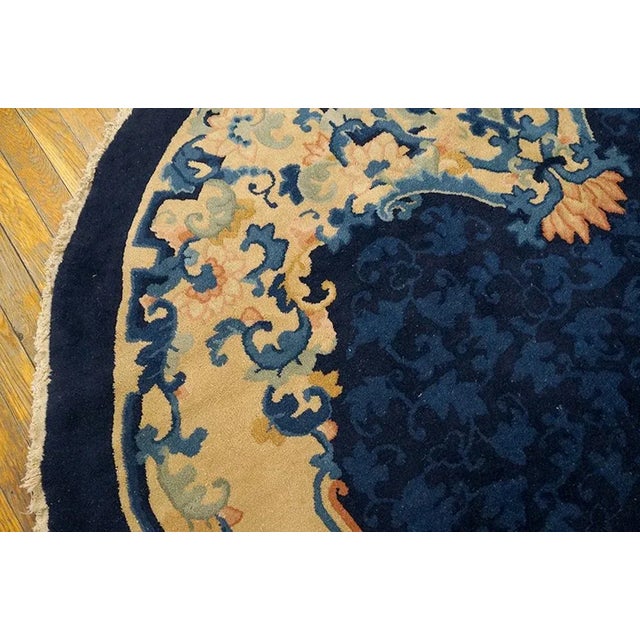 1900s Navy Blue Floral Antique Chinese Peking Rug 6'2" X 8'10" Knotted Wool Carpet For Sale - Image 4 of 9