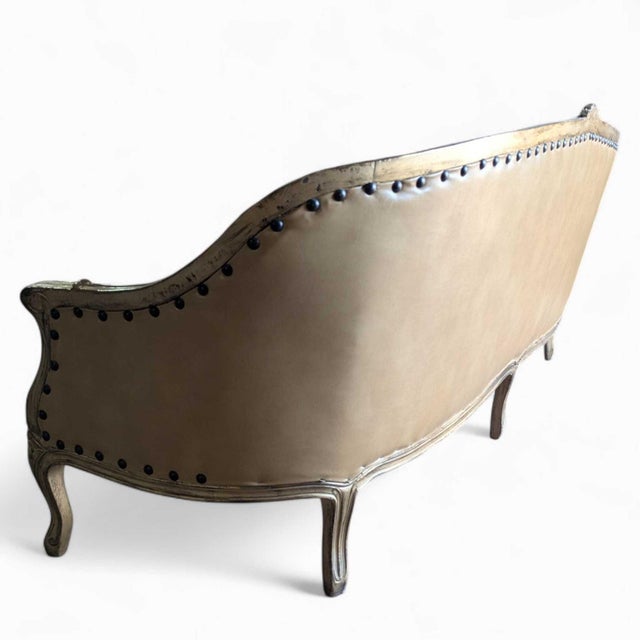 Early 20th Century French-Style Carved Wood Sofa With Striped Upholstery For Sale In Los Angeles - Image 6 of 18