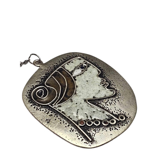 Enamel Pendant on Chain by János Percz, 1960s For Sale - Image 3 of 6
