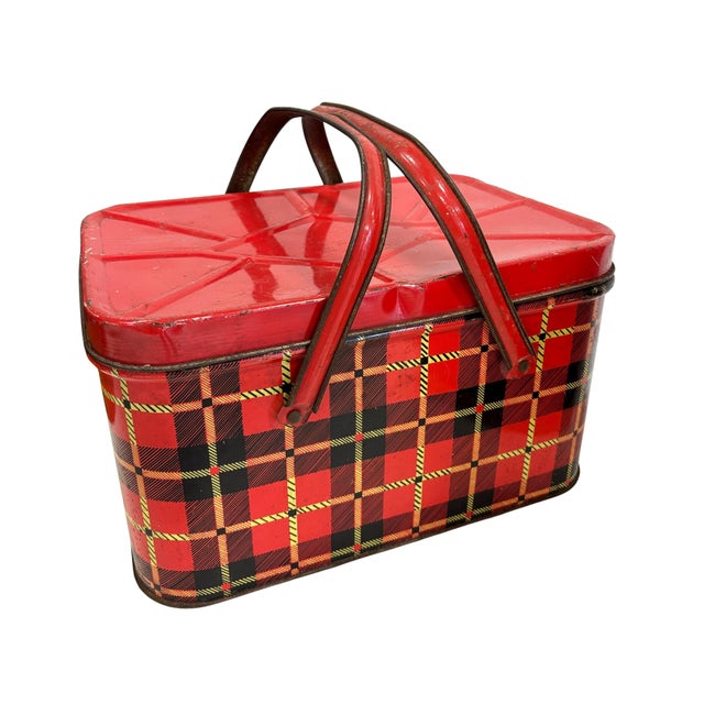 1950s Set of Three Tartan Metal Picnicware Pieces. For Sale - Image 4 of 7