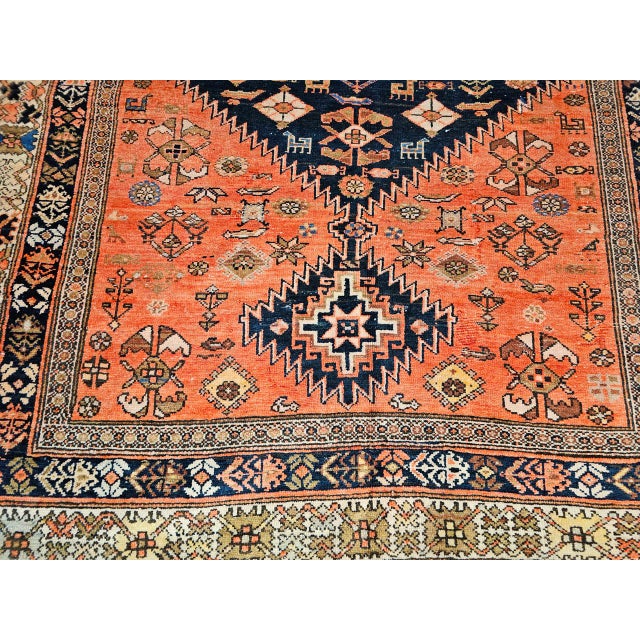 Textile Antique Malayer Tribal Gallery Rug, Hand-Knotted Wool, Geometric Pattern, 5x13, Terracotta & Navy For Sale - Image 7 of 18
