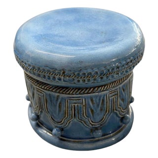 Vintage Ceramic Garden Seat / Drum Stool in Robin's Egg Blue For Sale