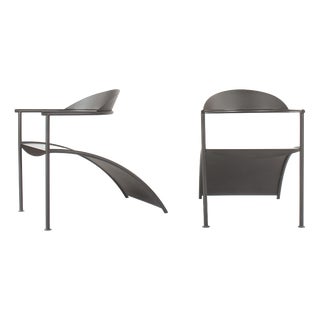 Pat Conley II Armchairs in Black Lacquered Steel by Philippe Starck for Xo, 1986, Set of 2 For Sale