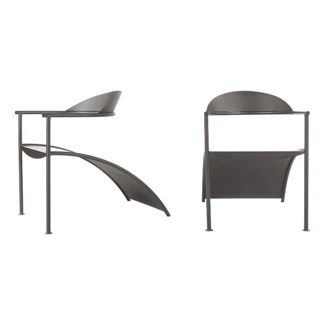 Pat Conley II Armchairs in Black Lacquered Steel by Philippe Starck for Xo, 1986, Set of 2 For Sale