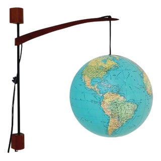Vintage German Teak Globe Wall Lamp, 1960s For Sale