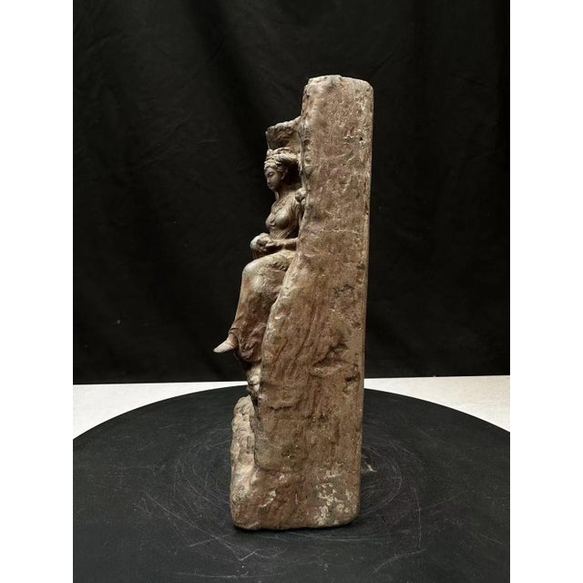 This is a unique and collectable Chinese Stone Carving Sitting Chang'e Fairy with Moon Sculpture.