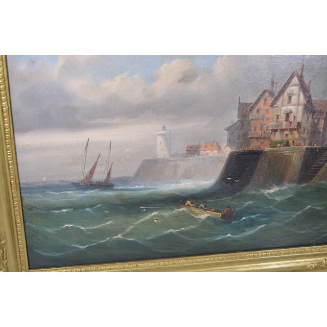 Brown Early 19th Century Northern European School "The Storm Arrives at the Port” Oil Painting on Canvas For Sale - Image 8 of 12