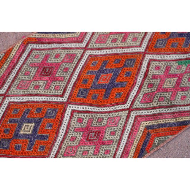 1980s Rustic Turkish Hand Knotted Ikat Colorful Kilim Rug For Sale - Image 4 of 9