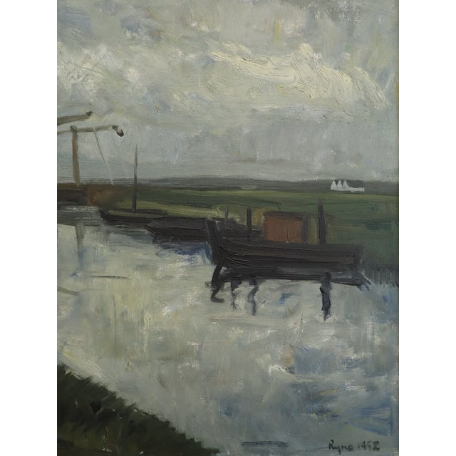 1952 Mid-Century Modern 'By the Waterbank' Vintage Swedish Expressive Landscape Oil Painting, Framed For Sale - Image 10 of 14