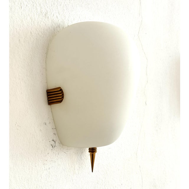 1950s Mid-Century French Minimalist Glass and Brass Wall Sconces, 1950, Set of 2 For Sale - Image 5 of 12
