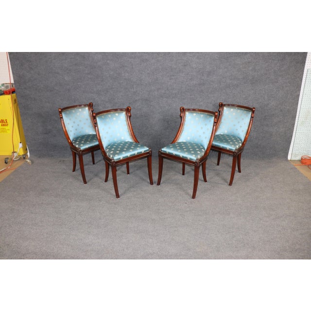 Set of 4 French Empire Carved Mahogany Dining Chairs in the Maison Jansen Style For Sale - Image 4 of 12