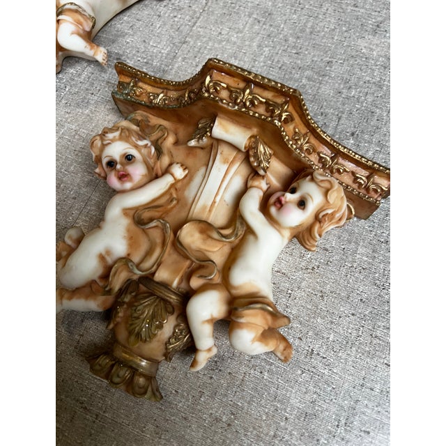 Plastic Pair of Cherub Resin Wall Brackets/Sconces With Gold Accents For Sale - Image 7 of 7