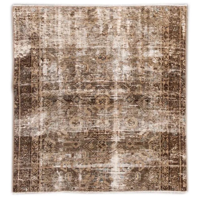 Textile Early 20th Century Vintage Distressed Square Wool Rug For Sale - Image 7 of 7