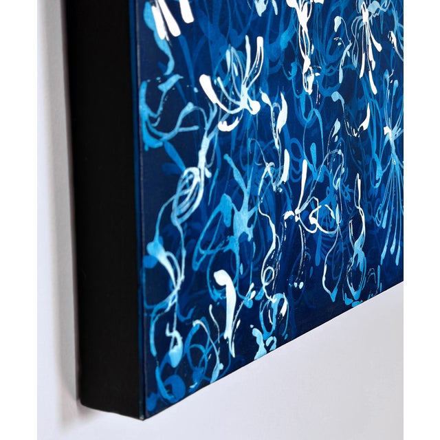 Blue Rising No.1 - 48x48 Large Textured Abstract Painting on Canvas, Blue Atmospheric Contemporary Art For Sale - Image 6 of 6